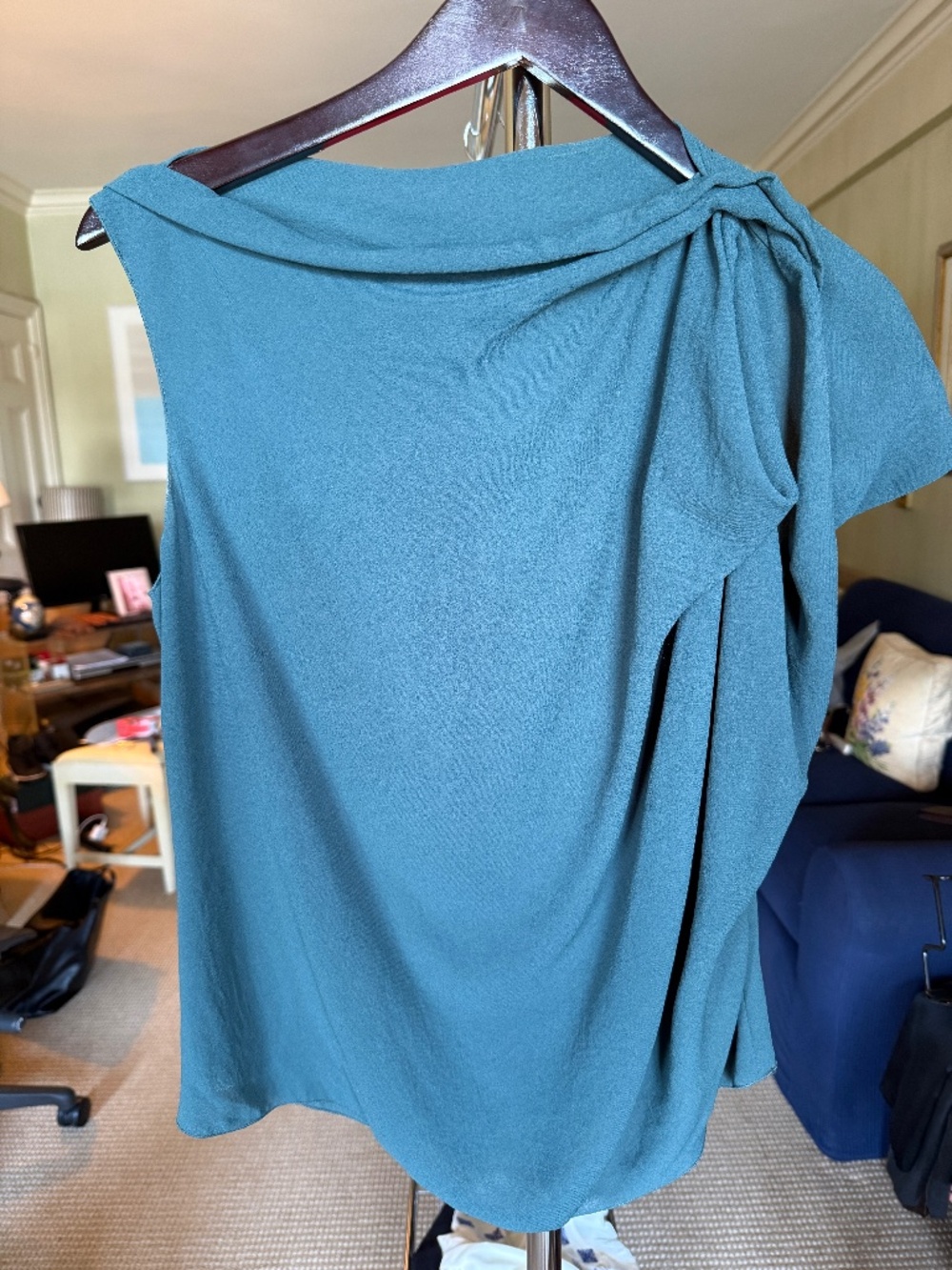 Lanvin Paris Teal Draped Asymmetrical Blouse FR 40 | Made in France Designer Top